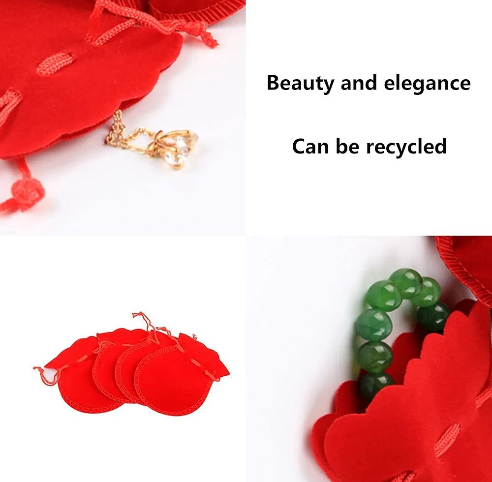 Picture of 3 pcs Small Jewelry Pouch Velvet Pouch with Drawstring Gift Bag Jewelry Pouch DIY Candy Gift Bags for Jewelry Gift Party Wedding Occasions,Portable,9x7cm Red 