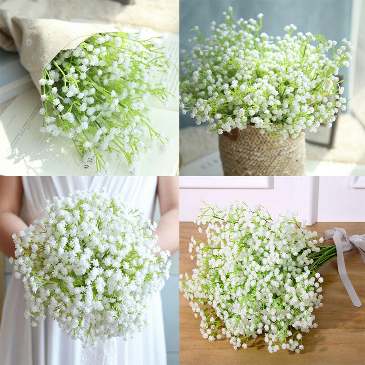 Picture of Artificial Plastic Flowers Bouquet White Gypsophila DIY Home Wedding Balcony Babysbreath Outdoor Decoration Flower white 