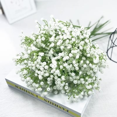 Picture of Artificial Plastic Flowers Bouquet White Gypsophila DIY Home Wedding Balcony Babysbreath Outdoor Decoration Flower white 