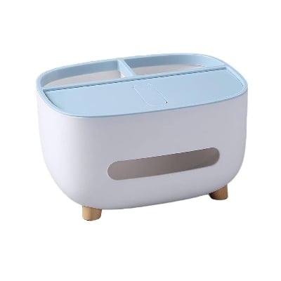 Picture of Tissue Box Cover Holder with Storage, Napkin Tissue Box, Multi-Function Tissue Box ABS Material Storage Organizer Off White 