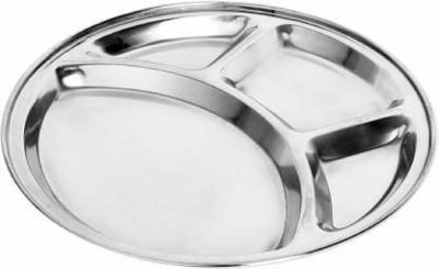 Picture of 1 PCS Stainless Steel Divided Plates Round Thali Plate, 4 compartment Thali, BPA Free, Diet Food Control, Camping Dishes, Compact Serving Platter, Dinner Snack, Silver 