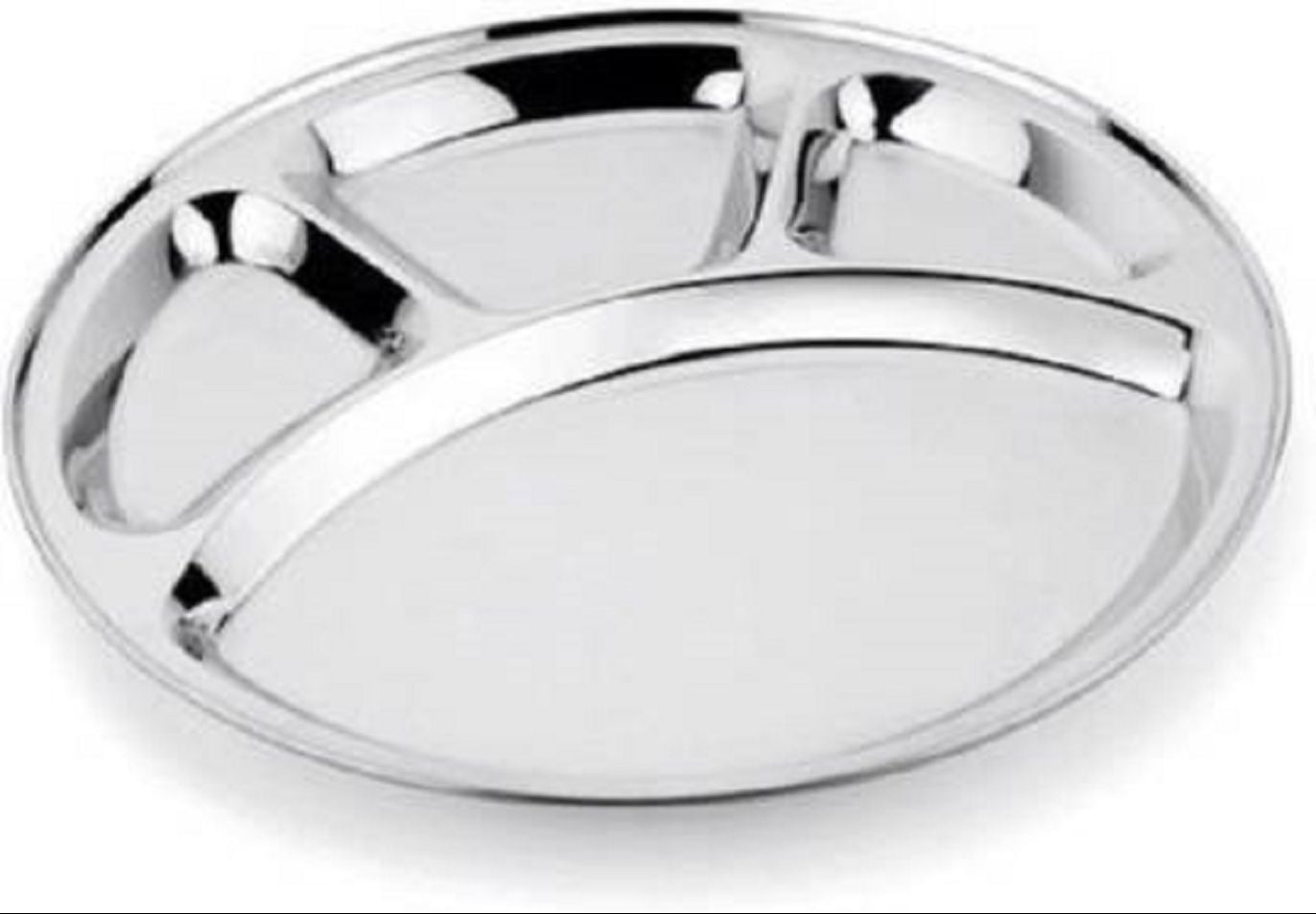 Picture of 1 PCS Stainless Steel Divided Plates Round Thali Plate, 4 compartment Thali, BPA Free, Diet Food Control, Camping Dishes, Compact Serving Platter, Dinner Snack, Silver 