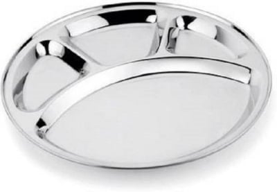 Picture of 1 PCS Stainless Steel Divided Plates Round Thali Plate, 4 compartment Thali, BPA Free, Diet Food Control, Camping Dishes, Compact Serving Platter, Dinner Snack, Silver 