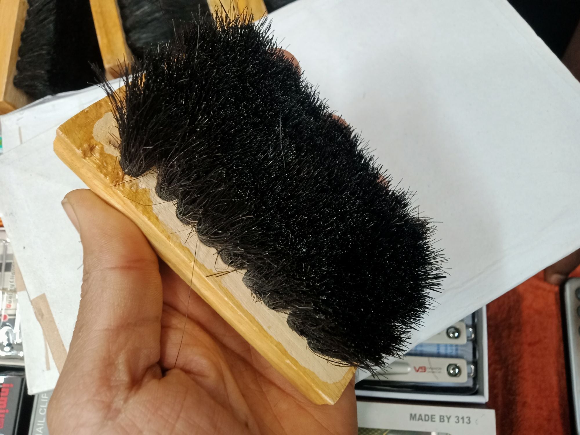 Picture of Shoe polish brush Wooden boot and shoe brush cleaner boot polish and color Brown 
