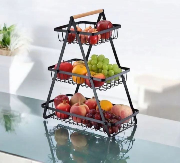 Picture of 3-Layer Countertop Fruit Basket Storage, Vegetable Rack Bread Display Stand for Kitchen, Black 