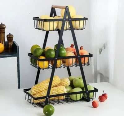 Picture of 3-Layer Countertop Fruit Basket Storage, Vegetable Rack Bread Display Stand for Kitchen, Black 