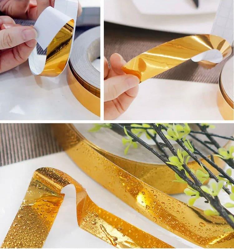 Picture of 1 Pcs Floor Tile Decoration Stickers Waterproof Wall Gap Sealing Tape Strip Floor Tile Beauty Seam Sticker Wall Decoration Gold 