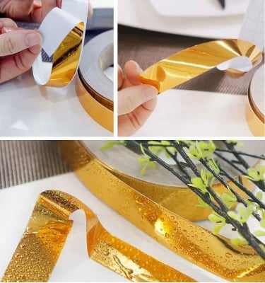 Picture of 1 Pcs Floor Tile Decoration Stickers Waterproof Wall Gap Sealing Tape Strip Floor Tile Beauty Seam Sticker Wall Decoration Gold 