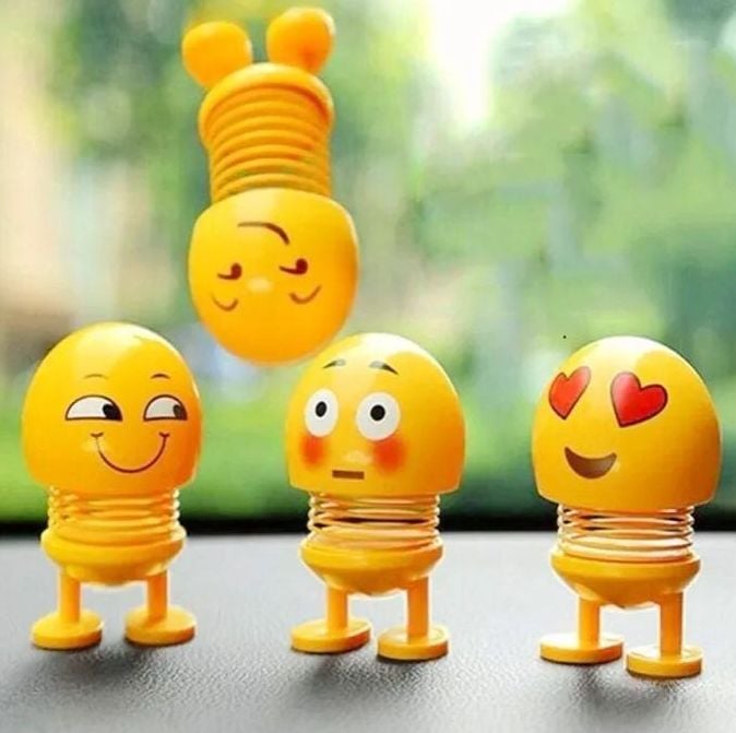 Picture of 3 Pcs Smiley Spring Doll, Cute Emoji Bobble Head Dolls Car Ornaments Bounce Toys, Emoticon Figure Funny Smiley Face Springs Car Decoration For CarInterior Dashboard Cute Doll Expression Pack Toys  