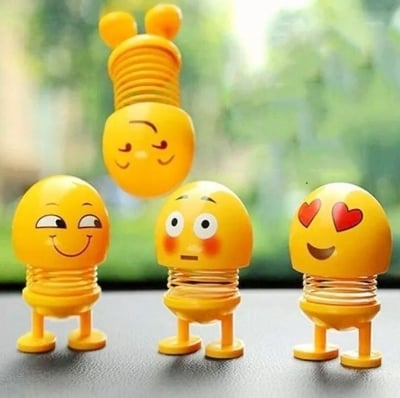 Picture of 3 Pcs Smiley Spring Doll, Cute Emoji Bobble Head Dolls Car Ornaments Bounce Toys, Emoticon Figure Funny Smiley Face Springs Car Decoration For CarInterior Dashboard Cute Doll Expression Pack Toys  