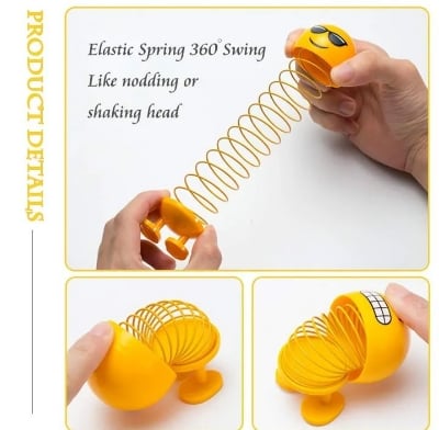 Picture of 3 Pcs Smiley Spring Doll, Cute Emoji Bobble Head Dolls Car Ornaments Bounce Toys, Emoticon Figure Funny Smiley Face Springs Car Decoration For CarInterior Dashboard Cute Doll Expression Pack Toys  