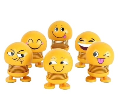 Picture of 3 Pcs Smiley Spring Doll, Cute Emoji Bobble Head Dolls Car Ornaments Bounce Toys, Emoticon Figure Funny Smiley Face Springs Car Decoration For CarInterior Dashboard Cute Doll Expression Pack Toys  
