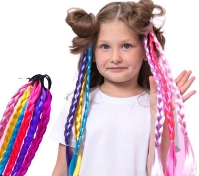 Picture of Colorful  Hair Wrap 3 Pcs String Braiding Hair Ties Hair Extensions Hair Rope Band Sturdy Rainbow String Gradient Color Braiding Yarn Strings for Women Girls Braids Hair Styling Accessories Multicolor 