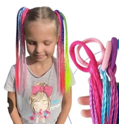 Picture of Colorful  Hair Wrap 3 Pcs String Braiding Hair Ties Hair Extensions Hair Rope Band Sturdy Rainbow String Gradient Color Braiding Yarn Strings for Women Girls Braids Hair Styling Accessories Multicolor 