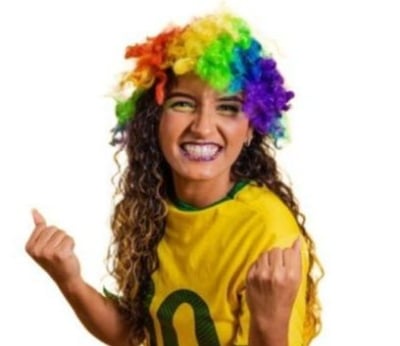 Picture of Football Supporter Curly Hair Wig, Hair Explosion Head Cover, Tiara Cheer Dress Up Props Rainbow Circus Curly Afro Clown Wig Halloween Fancy Dress World Cup Flag Color Wig Cover, Rainbow 