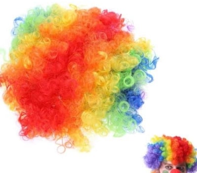 Picture of Football Supporter Curly Hair Wig, Hair Explosion Head Cover, Tiara Cheer Dress Up Props Rainbow Circus Curly Afro Clown Wig Halloween Fancy Dress World Cup Flag Color Wig Cover, Rainbow 