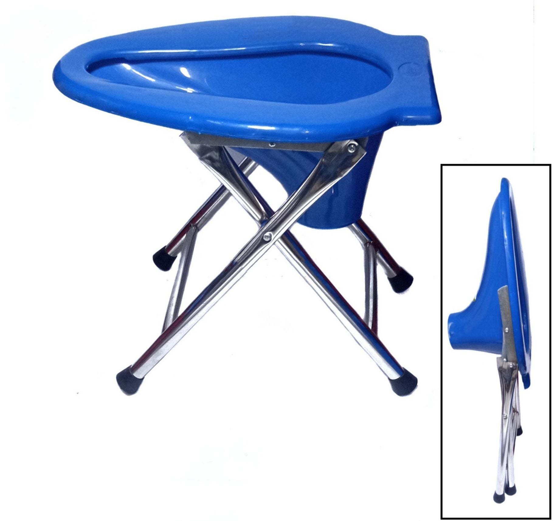 Picture of Super Premium Quality Heavy Stainless Steel Folding Commode Chair / Folding High Commode Folding Commode Chair stool Portable folding Long Lasting Light blue 