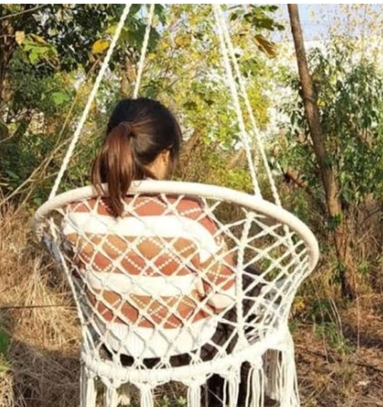 Picture of Round Hammock Swing Chair Hanging Hammock Rope Hanging Garden Seat Knitting Rope Swing Balcony Chair  Hanging swing chair hammock outdoor seating Off White 