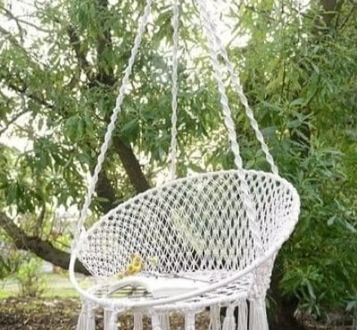 Picture of Round Hammock Swing Chair Hanging Hammock Rope Hanging Garden Seat Knitting Rope Swing Balcony Chair  Hanging swing chair hammock outdoor seating Off White 
