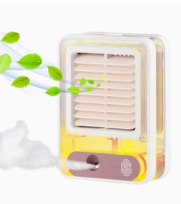 Picture of Cooler fan with Mist spray Charging Desk Fan Night Light,Electric rechargeable Water Misting Fan,Portable Quiet Mini Desktop Table Cooling Fan Multicolor 