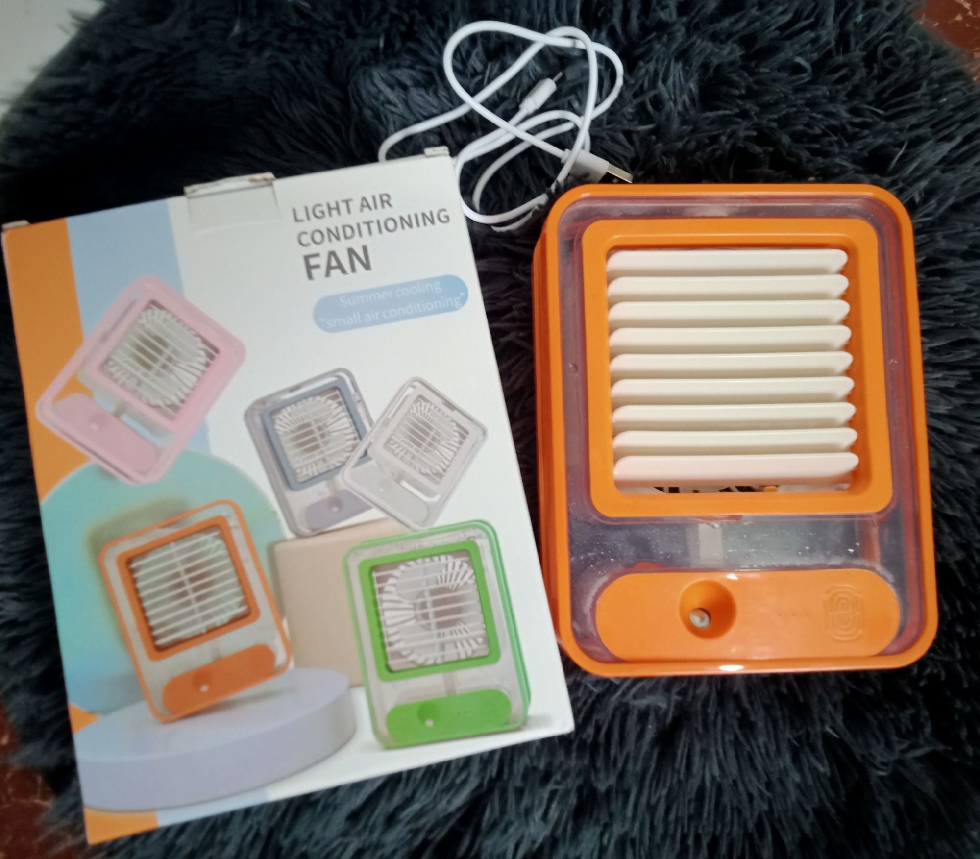 Picture of Cooler fan with Mist spray Charging Desk Fan Night Light,Electric rechargeable Water Misting Fan,Portable Quiet Mini Desktop Table Cooling Fan Multicolor 