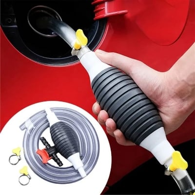 Picture of Manual Hand Pump Portable Fuel Transfer Pump Kit High Flow Rubber PVC Hose Siphon Tool for Petrol Diesel Water Oil Liquid Emergency Car Bike  