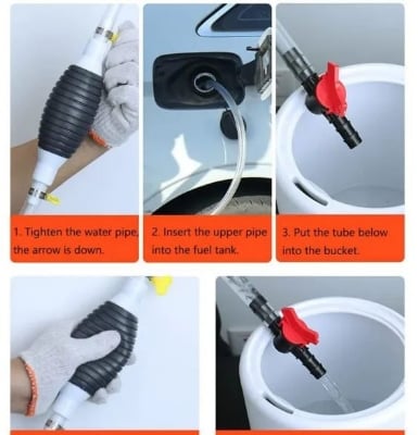 Picture of Manual Hand Pump Portable Fuel Transfer Pump Kit High Flow Rubber PVC Hose Siphon Tool for Petrol Diesel Water Oil Liquid Emergency Car Bike  