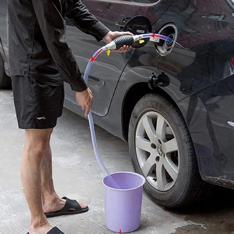 Picture of Manual Hand Pump Portable Fuel Transfer Pump Kit High Flow Rubber PVC Hose Siphon Tool for Petrol Diesel Water Oil Liquid Emergency Car Bike  