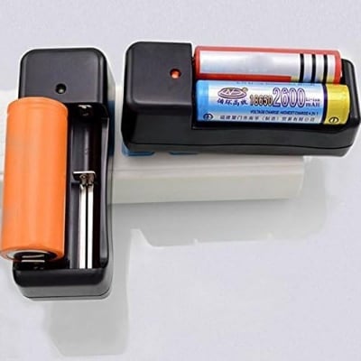 Picture of Dual Lithium Battery Charger for 3.7V Batteries for Different Sizes Universal double Charger For 3.7V 18650 16340 14500 Li-ion Rechargeable Battery Black 