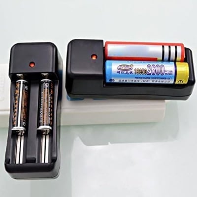 Picture of Dual Lithium Battery Charger for 3.7V Batteries for Different Sizes Universal double Charger For 3.7V 18650 16340 14500 Li-ion Rechargeable Battery Black 