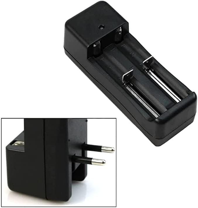 Picture of Dual Lithium Battery Charger for 3.7V Batteries for Different Sizes Universal double Charger For 3.7V 18650 16340 14500 Li-ion Rechargeable Battery Black 