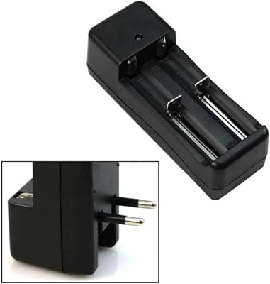 Picture of Dual Lithium Battery Charger for 3.7V Batteries for Different Sizes Universal double Charger For 3.7V 18650 16340 14500 Li-ion Rechargeable Battery Black 