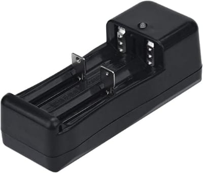 Picture of Dual Lithium Battery Charger for 3.7V Batteries for Different Sizes Universal double Charger For 3.7V 18650 16340 14500 Li-ion Rechargeable Battery Black 