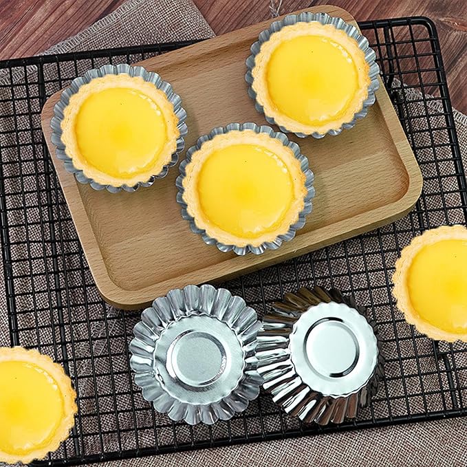 Picture of 9 Pcs Egg Tart Aluminum Cupcake Cake Cookie Mold Tin Baking Tool For Cakes Bakeware Mould Kitchen Pastry Tools - Versatile Baking Molds For Delicious Treats Silver 