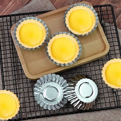 Picture of 9 Pcs Egg Tart Aluminum Cupcake Cake Cookie Mold Tin Baking Tool For Cakes Bakeware Mould Kitchen Pastry Tools - Versatile Baking Molds For Delicious Treats Silver 