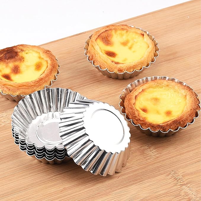 Picture of 9 Pcs Egg Tart Aluminum Cupcake Cake Cookie Mold Tin Baking Tool For Cakes Bakeware Mould Kitchen Pastry Tools - Versatile Baking Molds For Delicious Treats Silver 