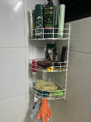 Picture of 2 PCS  set 2+3 Layer corner Metal Wall hanging storage self- High Quality Organizer for Inside Shower Bathroom & Kitchen Suction Storage Wall Rack White 