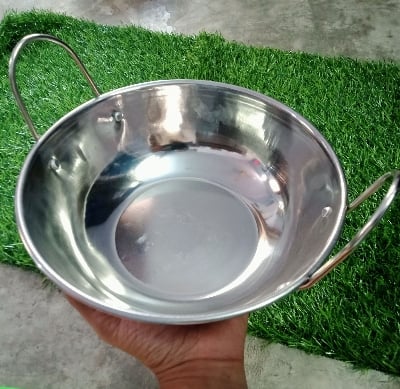 Picture of Induction Cooker Mini Steel Korai 8 inches Frying Pot Induction Frying Pan Pots for Cooking Stainless Steel Pans Hot Pot Saucepan Silver 
