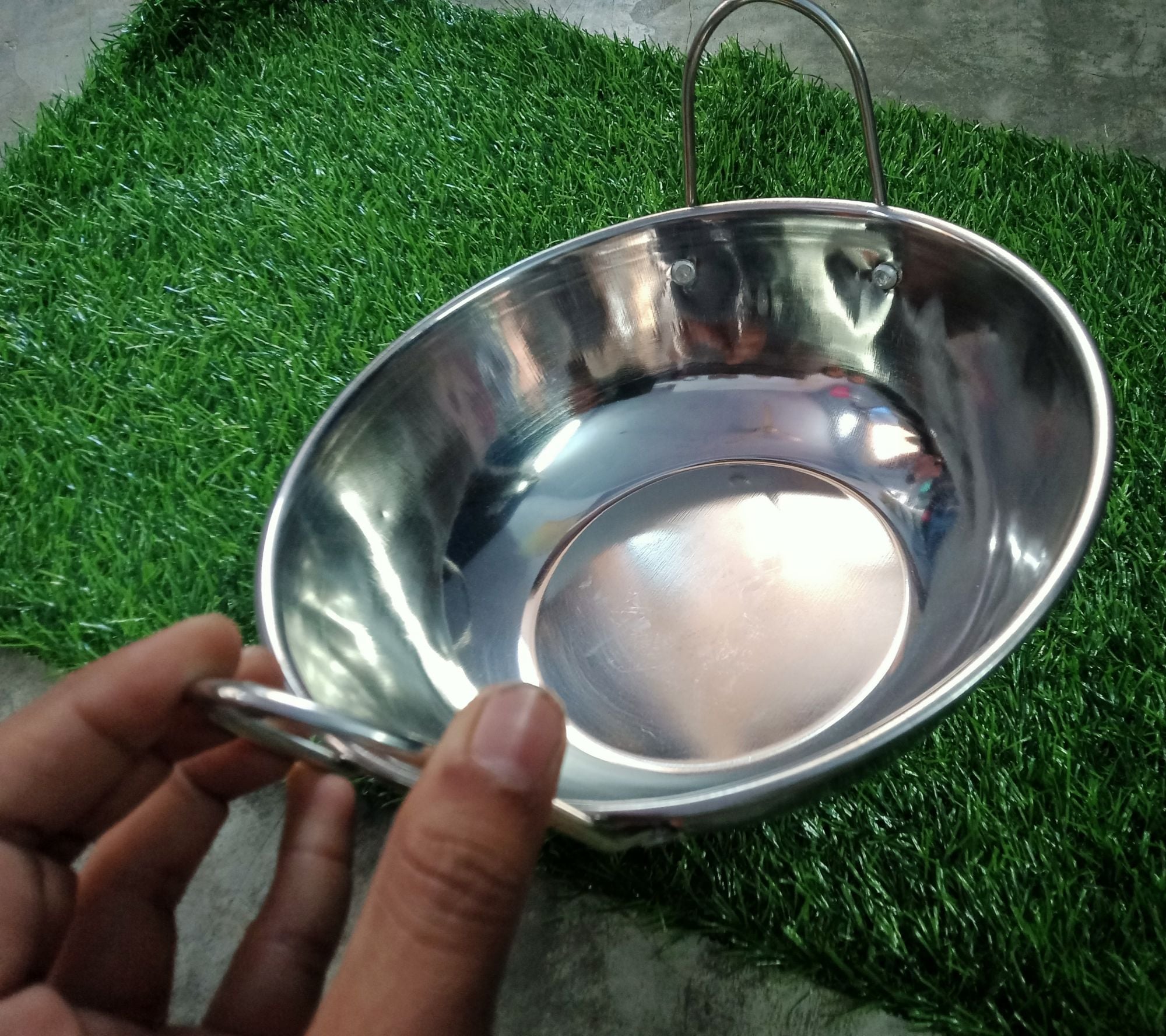 Picture of Induction Cooker Mini Steel Korai 8 inches Frying Pot Induction Frying Pan Pots for Cooking Stainless Steel Pans Hot Pot Saucepan Silver 