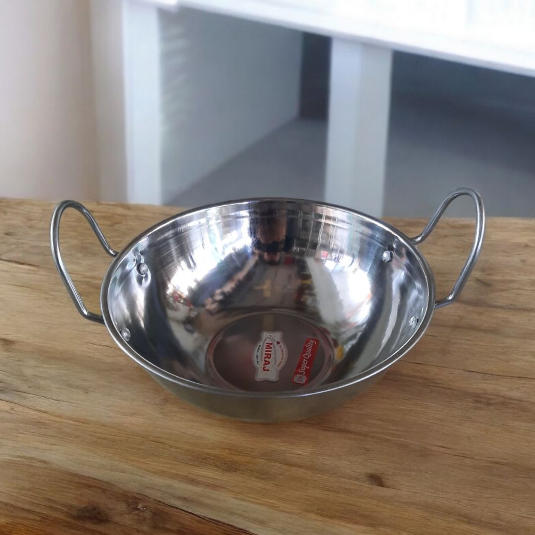Picture of Induction Cooker Mini Steel Korai 8 inches Frying Pot Induction Frying Pan Pots for Cooking Stainless Steel Pans Hot Pot Saucepan Silver 