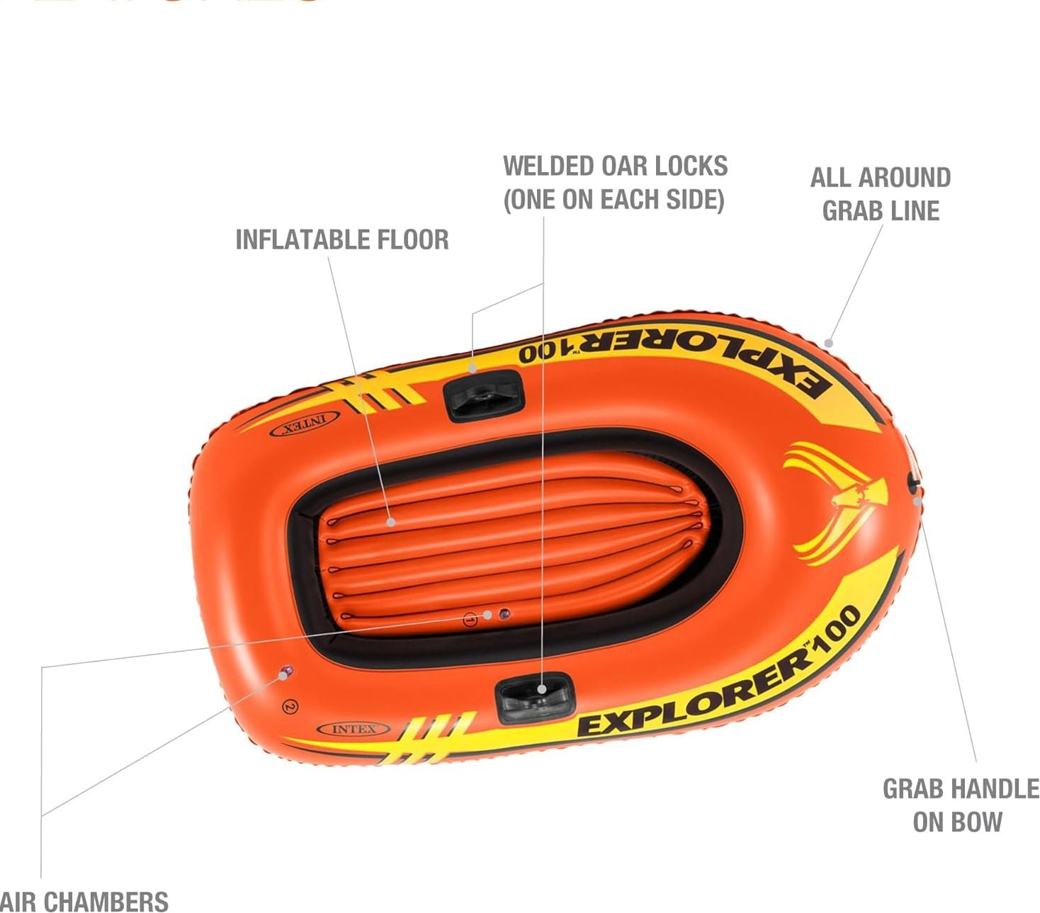 Picture of INTEX Explorer 100 Inflatable Boat Series: Dual Air Chambers Sporty Design intax 100 inflatable boat water sports boat Orange 