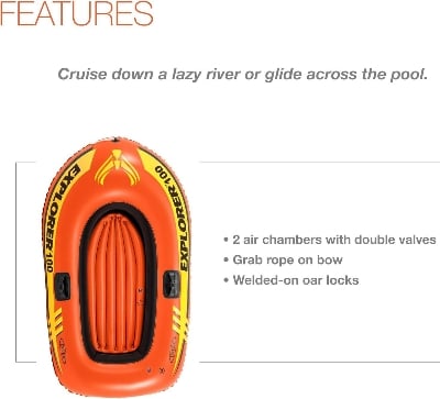 Picture of INTEX Explorer 100 Inflatable Boat Series: Dual Air Chambers Sporty Design intax 100 inflatable boat water sports boat Orange 