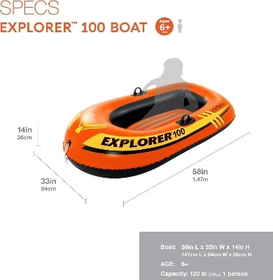Picture of INTEX Explorer 100 Inflatable Boat Series: Dual Air Chambers Sporty Design intax 100 inflatable boat water sports boat Orange 