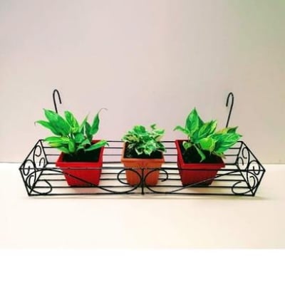 Picture of Metal Grill Rack Hanging Planter Pot hanging flower holder 20x9x4 inches -1 Pcs Black 