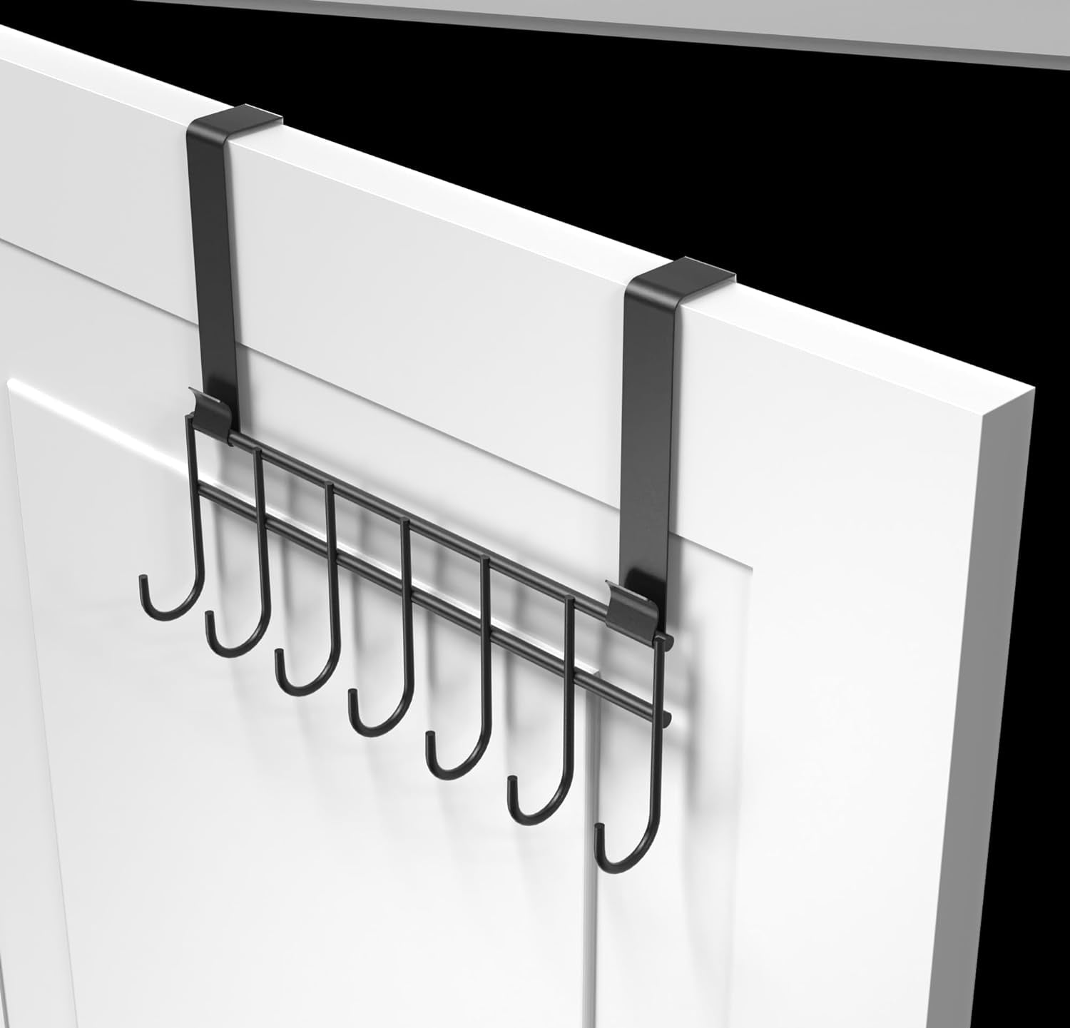 Picture of Over The Door Hook Hanger, Hanging Organizer Rack Steel Door Hook Hanger Wall Hook Rack (7 Hooks) Black 
