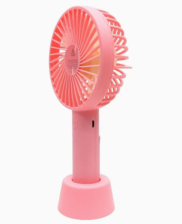 Picture of Rechargeable Hand Fan Summer Cooling Mini Fan with Standing Holder Handy Base For Home Office Indoor Outdoor Travel Multicolor 