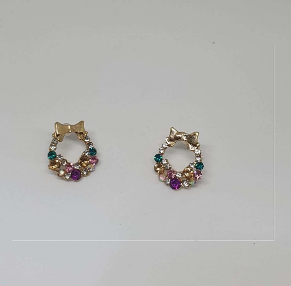 Picture of Jewelry Ladies Earrings Exquisite Super Flashing Geometric Color Colorful Rhinestone Bows-Multicolor