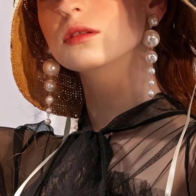 Picture of Trend Simulation Pearl Long Earrings Female White Round Pearl Wedding Pendant Earrings Fashion Korean Jewelry Earrings