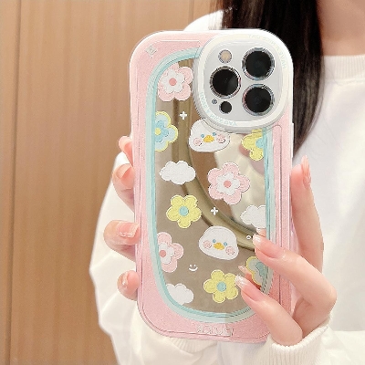 Picture of Mirror Style Case Cute Flower Soft Silicone Cover for Apple Mobile Phone Protective Case for i-phone 12 Pro/ i-phone 12 pro max