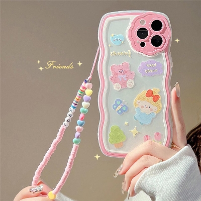 Picture of Pink Cute Cartoon Soft Silicone Cover with Lanyard for Apple Mobile Phone Protective Case for i-Phone 12 Pro/ i-Phone 12 Pro Max